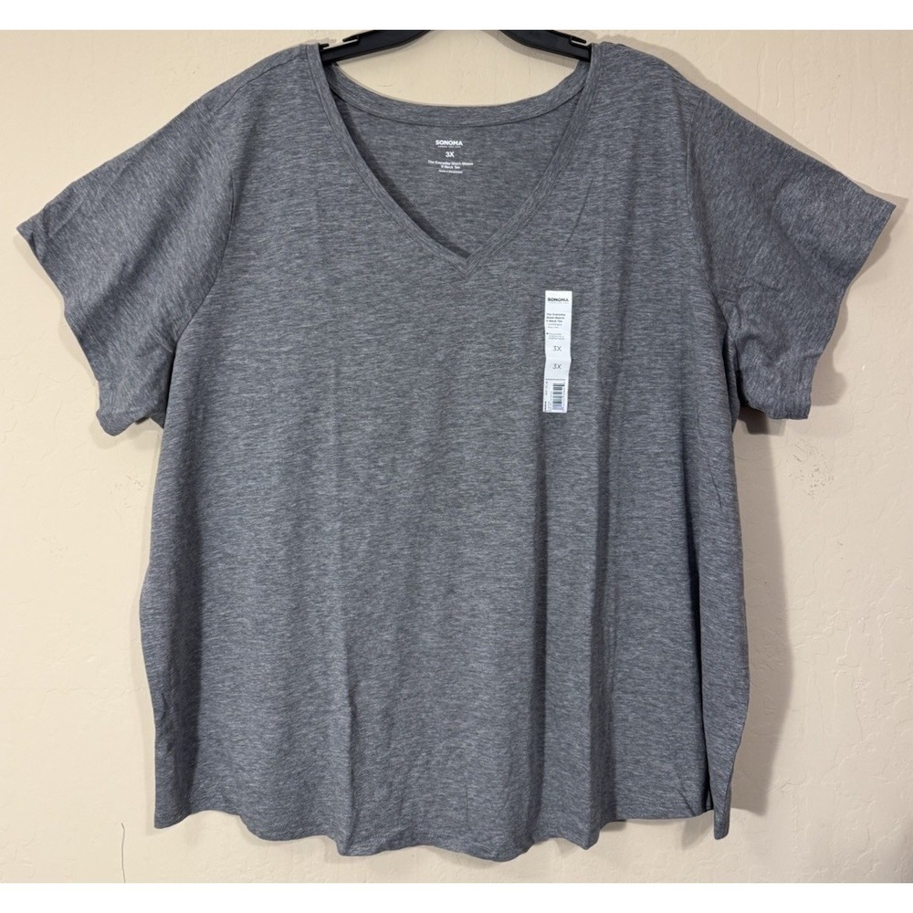 Sonoma The Everyday Tee‎ V-Neck Short Sleeve Gray Shirt Top Women Size 3X NEW